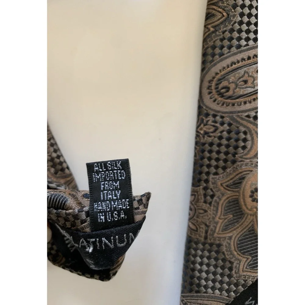 XMI Platinum Italian Silk Tie Men Brown Paisley Floral Jacquard Necktie 58